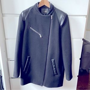 MAJE black winter coat with leather detailing, size 38